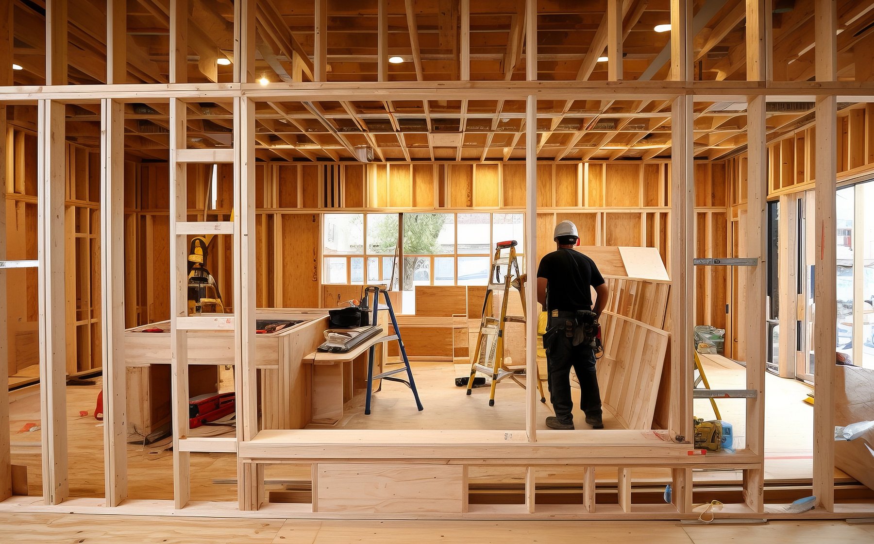 Phased installation of frame and wooden partitions in private house