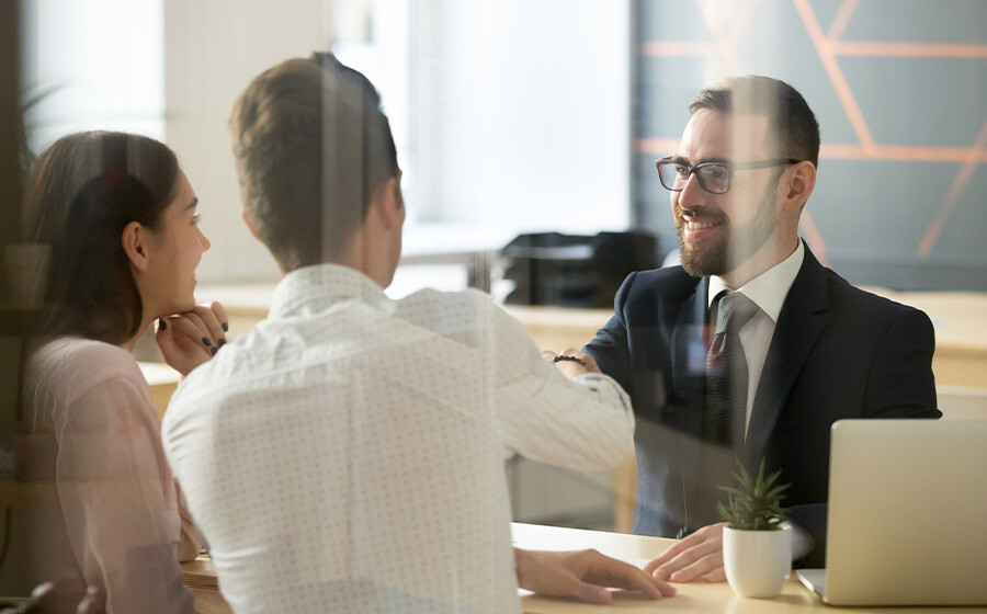 Bank man helping clients