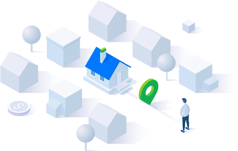 Illustration depicting a man looking at a house